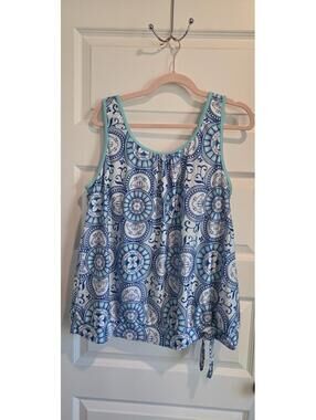 Women's Plus Size Two-Piece Tankini Swimsuit with Blue Pattern and Solid Shorts